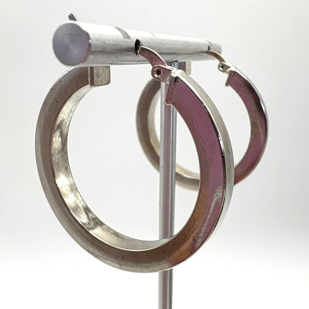 VTG Sterling Silver 925 Squared Hoop Earrings Hinged Posts Size 1.25'' Diameter